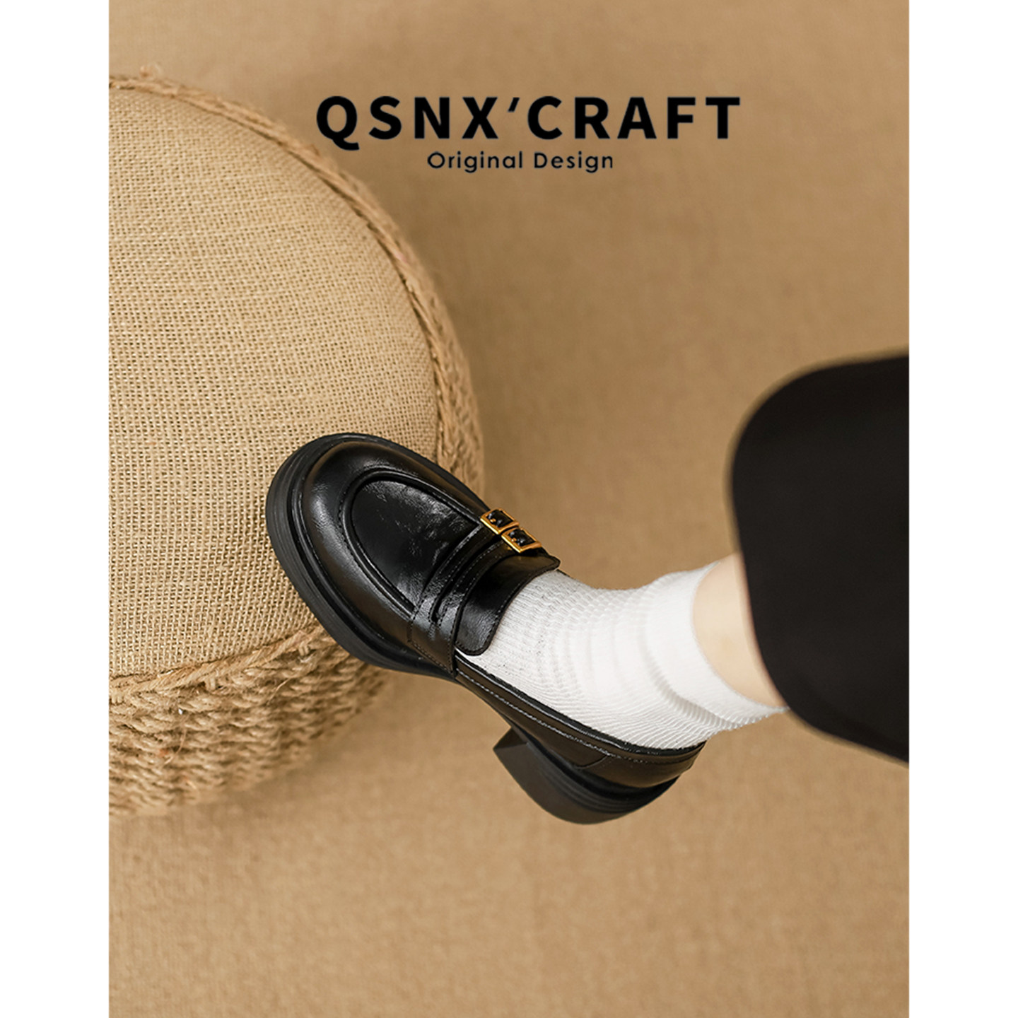 真皮版~厚底高跟乐福鞋女2025新款粗跟英伦风通勤单鞋棕色小皮鞋,淘宝优惠券,粉丝福利购,淘宝优惠卷