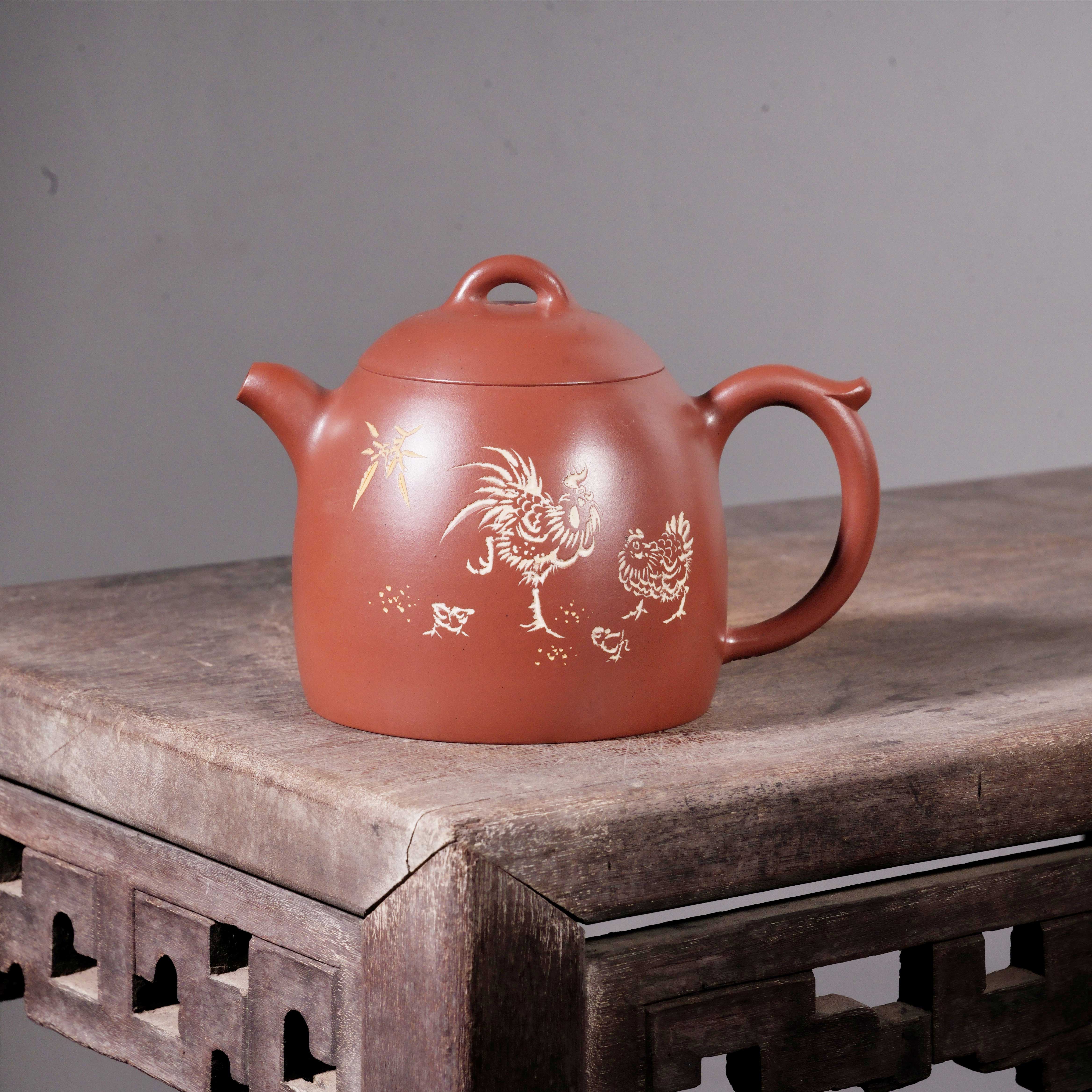 秦权壶 坭兴陶雕刻纯手工家用功夫泡茶壶 200cc 六堡茶具非紫砂 - 图2