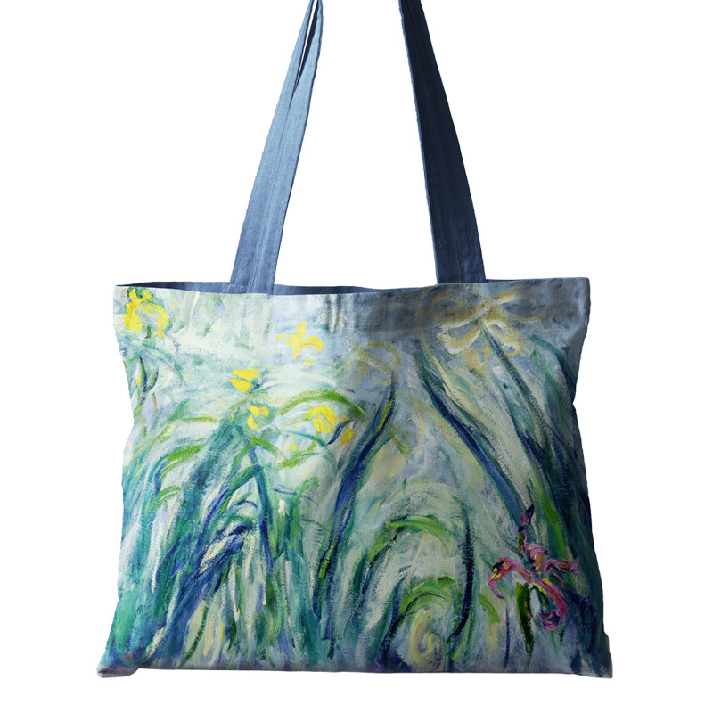 莫奈鸢尾花油画横版拉链布包定制布包手提袋单肩包书包托特包,淘宝优惠券,粉丝福利购,淘宝优惠卷