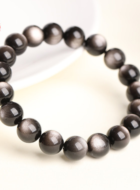 蓓蓓福  天然银曜石圆珠手链 银曜石陨石 回纹珠 老型珠手串批发