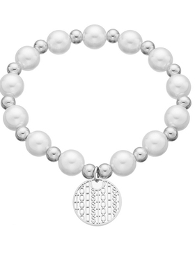 欧美简约10mm白珠手链圆形字母圆牌男女款简约手链
