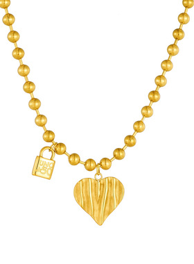 新中式风格U50手链6mm珠链桃心条纹刻字锁头女式 沙金手串