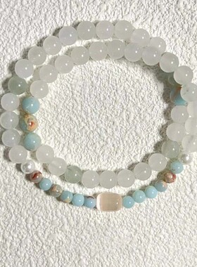 「一染为青」天然天山翠寿山石水晶串珠手链百搭新中式双圈手串女