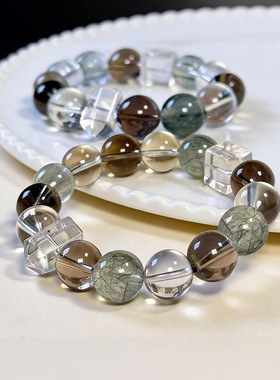 天然水晶手链绿发晶茶晶白水晶手串简约设计款感百搭招财转运