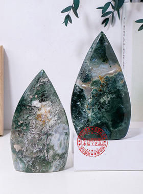 天然水草玛瑙火炬摆件水晶原石打磨家居桌面装饰工艺品摆件