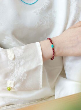 「岁迎」天然朱砂绿松石新中式国风招财手串叠戴感串珠手链女