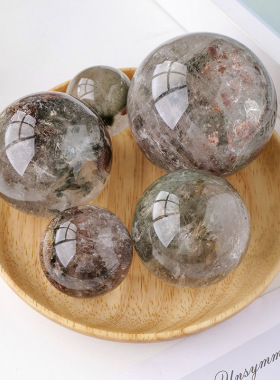天然绿幽灵水晶球摆件彩幽灵球水晶原石矿石家居装饰风水球