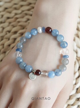 「希君」中式天然蓝晶石手链珍珠白水晶手串礼物淘宝新款水晶串珠