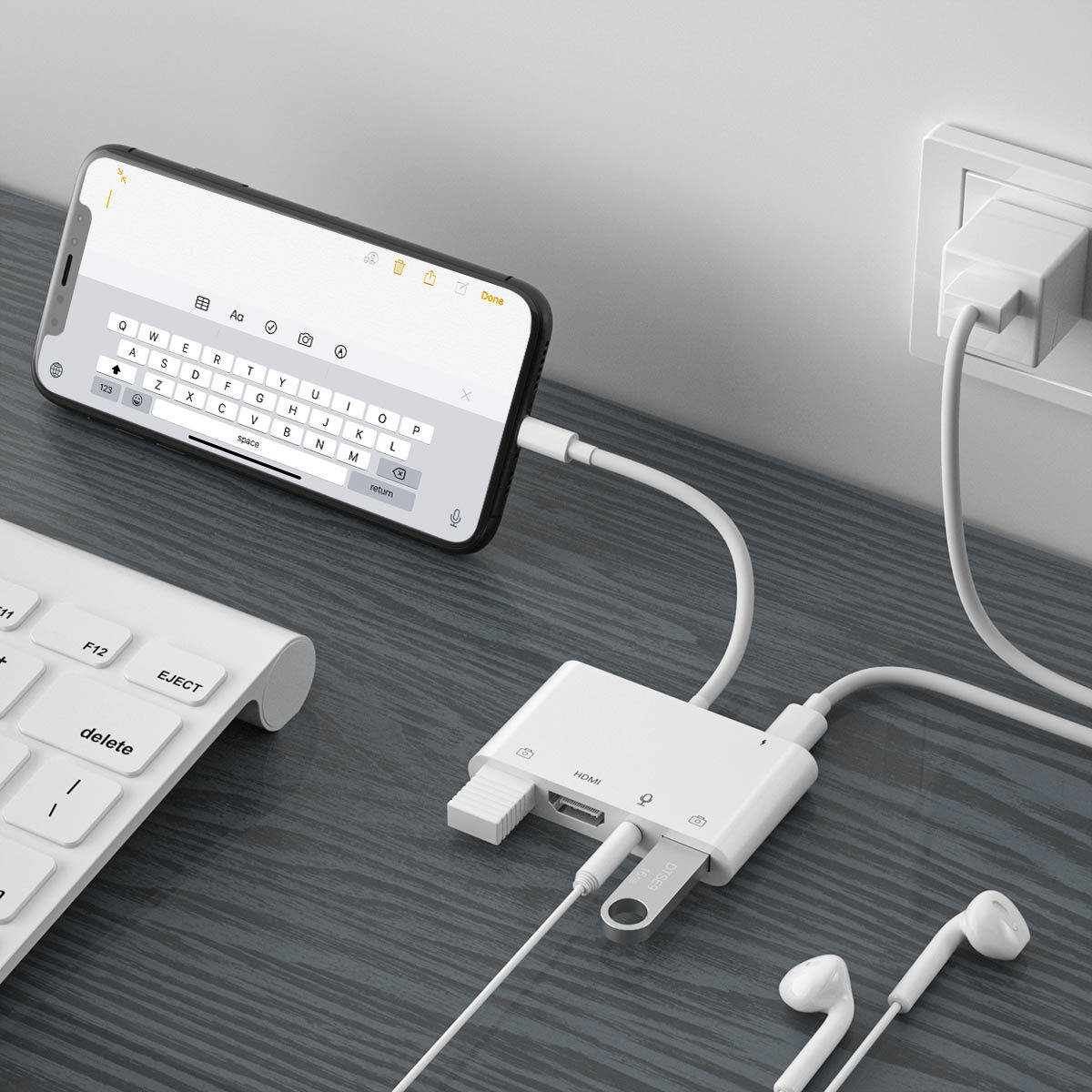 适用苹果iphone手机直播声卡耳机音频视频转网线转换器千兆麦克风