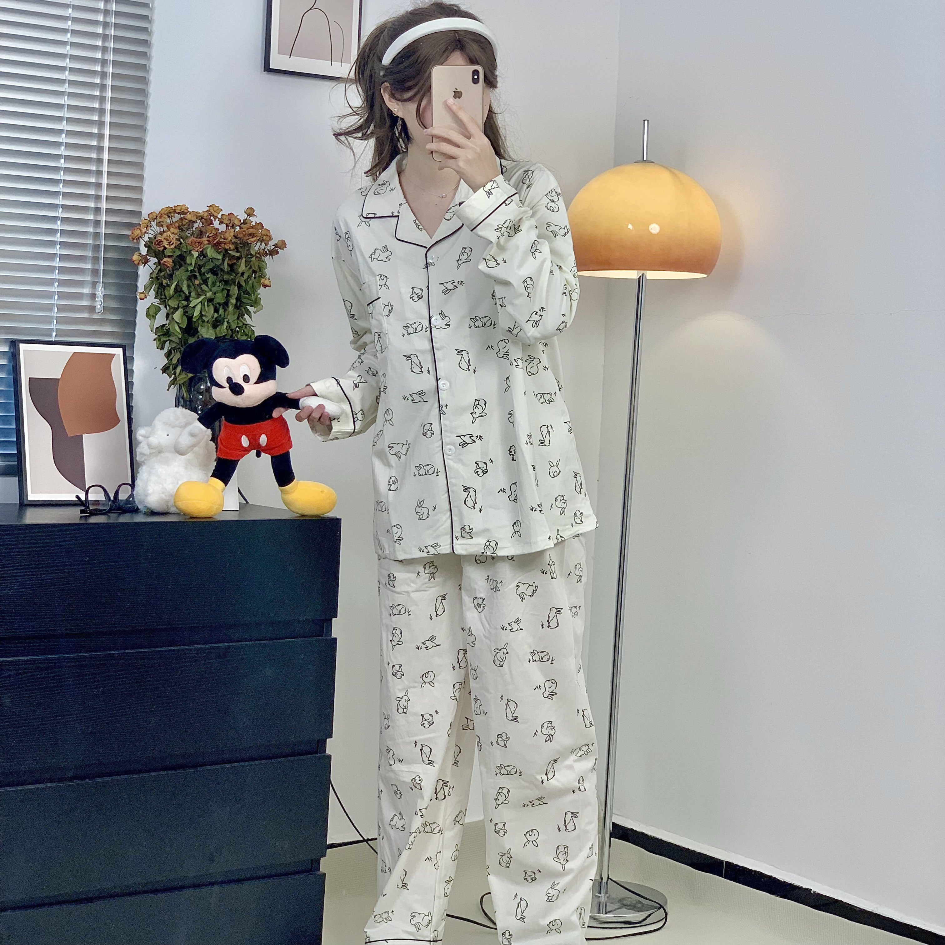 全棉透气舒适睡衣黑白短袖套装家居服两件套亲肤春夏女士兔子印花,淘宝优惠券,粉丝福利购,淘宝优惠卷