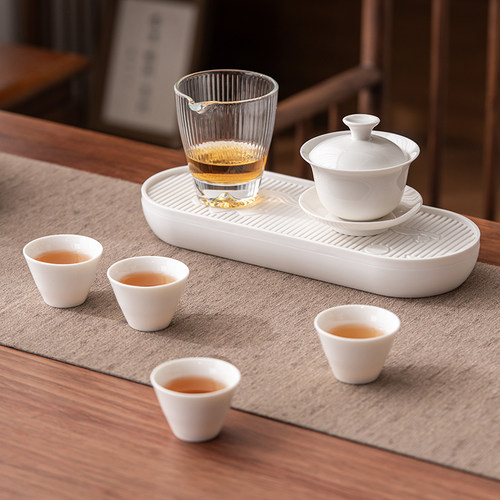 简约旅行茶具套装陶瓷盖碗茶杯便携式手提包商务礼品可定制LOGO - 图1