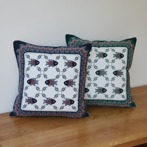 SYH布络纯棉中式抱枕靠垫套布艺靠垫椅子沙发床头腰靠(年年有余)