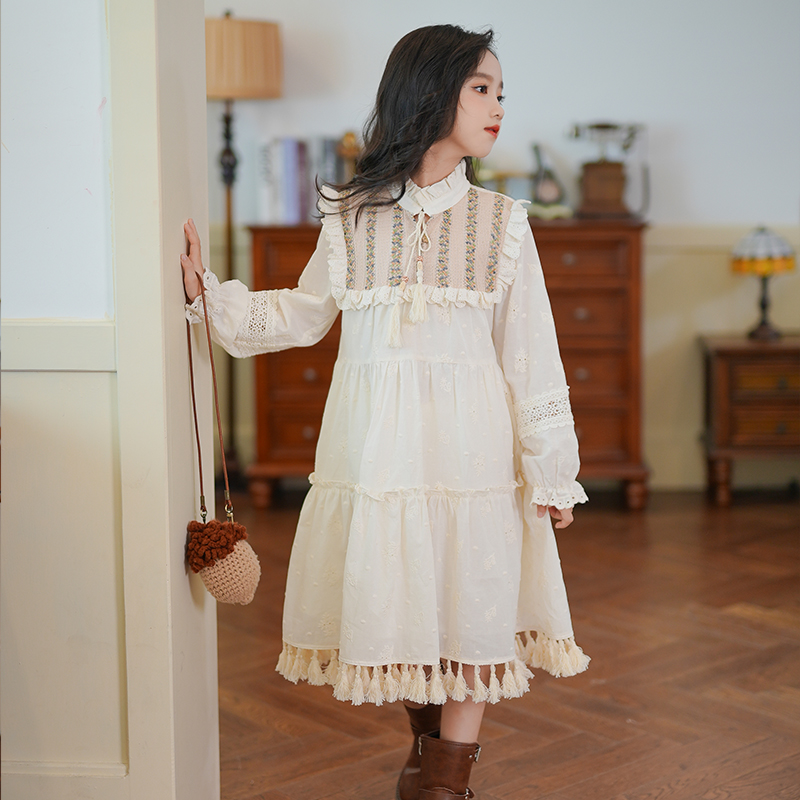 女童马甲连衣裙套装秋装2025新款西域民族风波西米亚流苏背心裙子 - 图0