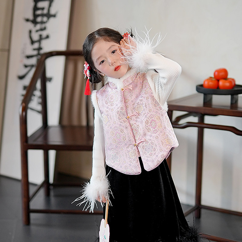 女童套装冬装2025新款新中式提花马甲儿童汉服女宝宝国风坎肩背心,淘宝优惠券,粉丝福利购,淘宝优惠卷