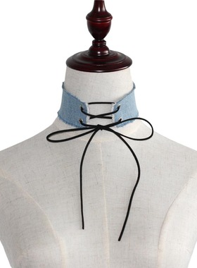 欧美手工系带流苏朋克风牛仔项链