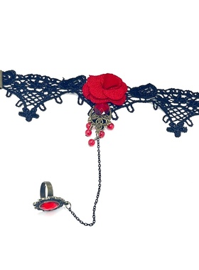 复古红色玫瑰花洛丽塔蕾丝手链