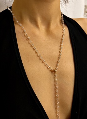 欧美金色水晶Y字长款锁骨链