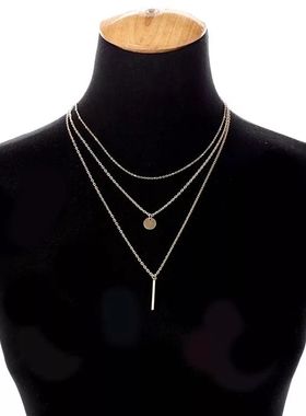 金属条亮片多层短款铜珠链新品