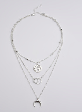 多层月亮地图项链女波西米亚项链