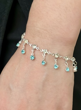 蓝色水钻手链女简约风链条手链