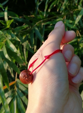 野生桃核手工雕刻宝宝满月红绳