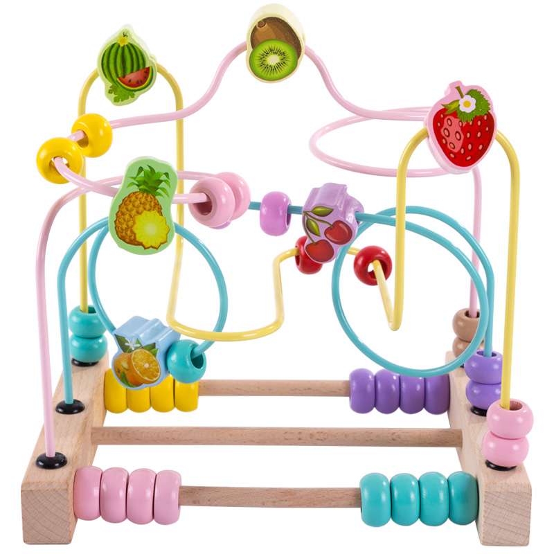 木质绕珠玩具婴儿童益智早教串珠水果认知手指灵活训练宝宝1一3岁 - 图0