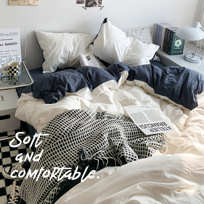 春夏ins四件套床单被套被罩床笠款100%非全棉纯棉床品宿舍床上三 - 图0