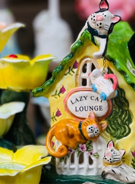 瓷蓓Blue sky布鲁瓷釉下彩陶瓷猫咪房子仓鼠窝金丝熊窝宠物造景装