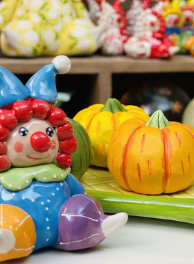 瓷蓓高温手工釉下彩绘小丑陶瓷摆件可爱卡通桌面装饰品生日礼物