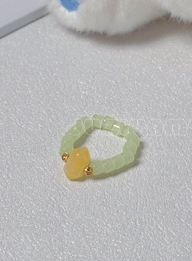 【青依】天然玉石双尖黄水晶戒指
