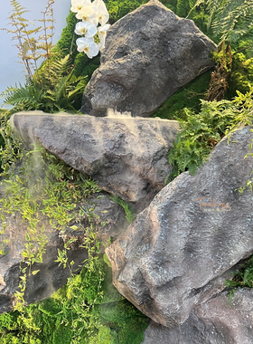 仿真PU假山岩石龟纹石植物屋顶墙面装饰室内庭院自然森系绿植景观