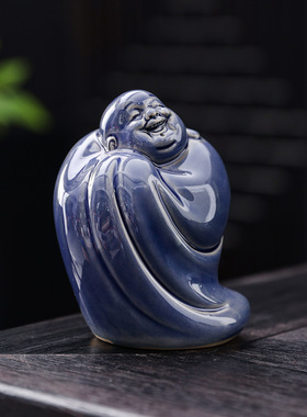 陶瓷欢喜弥勒茶佛宠摆件手工可养可爱茶玩茶艺家居装饰禅意