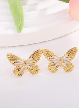 颂莉新款金色蝴蝶锁骨链友谊套装项链戒指耳环 不易掉色 新疆包邮