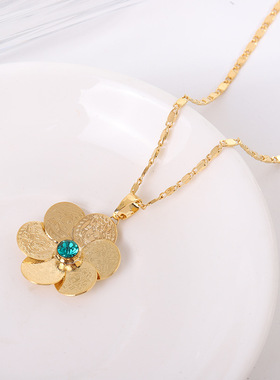 三件套花朵项链设计感甜美滴油毛衣链欧美简约夏季新款耳环戒指