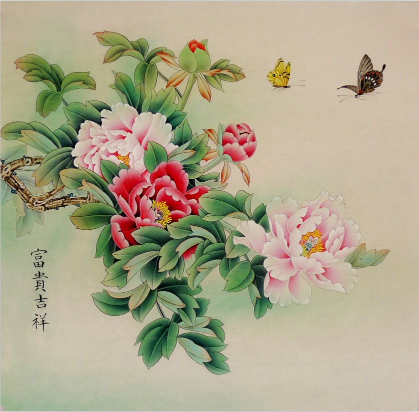 高清工笔画素材斗方牡丹蝴蝶花鸟画工笔画白描底稿线稿实物打印稿 - 图2