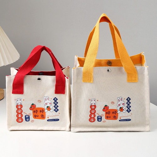 帆布包女包小包时尚休闲可爱手提包小方包便当包手提袋饭盒袋子大 - 图1