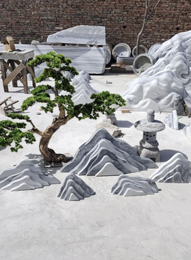 雪浪石切片景观石组合庭院室内花园汉白玉装饰造景精品泰山石摆件