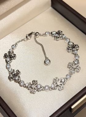 S925纯银精工高级感船锚鸢尾花可抽拉手链轻奢百搭手饰女