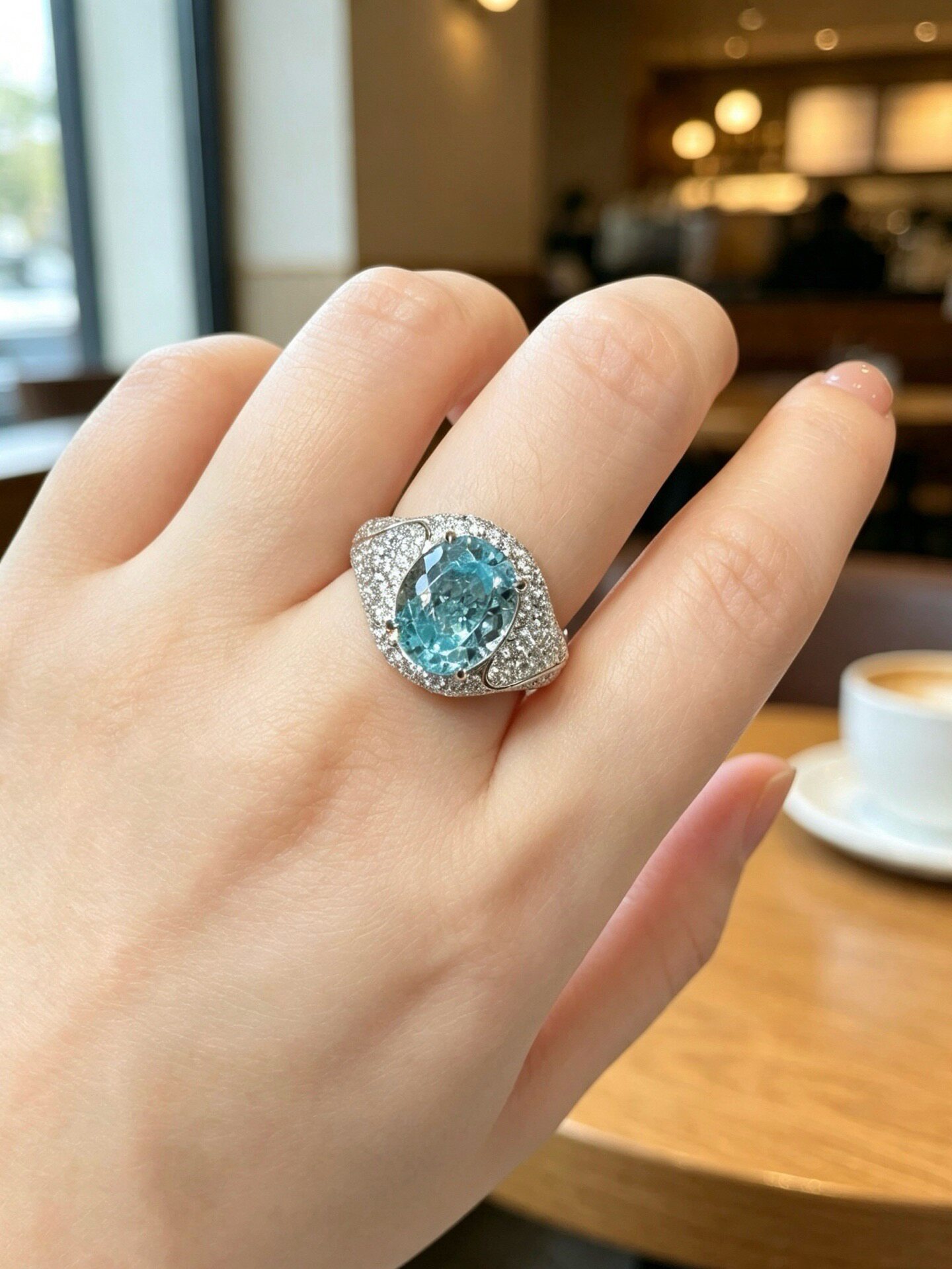 Heavy Industry Ring imported 5A high carbon diamond, rich Fanta orange oval exaggerated temperament diamond ring