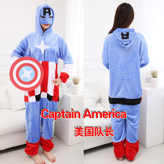 复仇者联盟美国队长超人蜘蛛侠蝙蝠侠钢铁侠卡通连体睡衣秋冬男女 - 图0