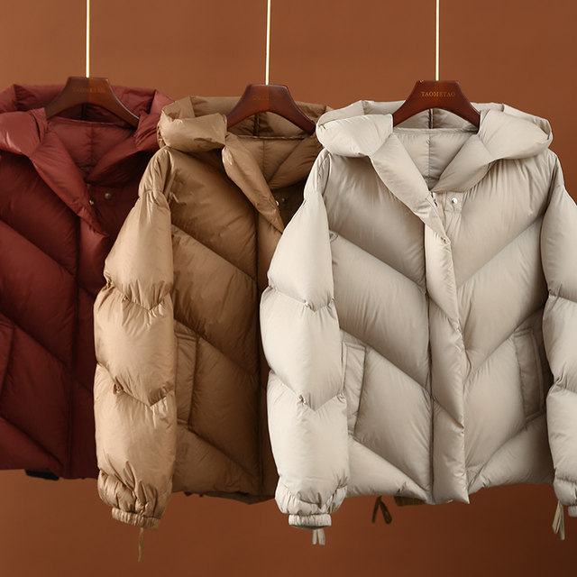 High quality 90 white duck down hooded short down jacket for women