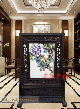 手绘花鸟中式风仿古摆件瓷板画