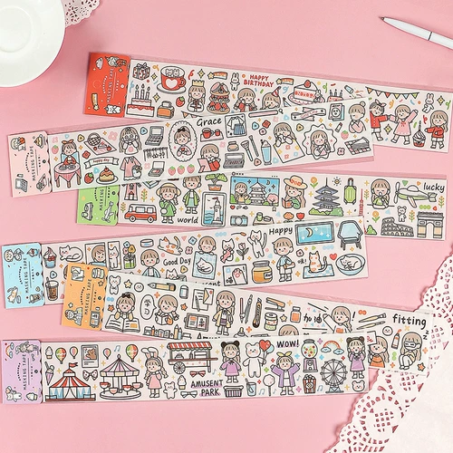 Живое веселье мультипликационное управление персонажа Руководство по росте наклейка на стикеру детского сада Файл детская книга DIY Декоративный материал