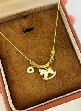 铜镀金复古时尚高碳钻鸢尾花项链高级百搭朋克欧美锁骨链