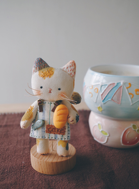 星梦集原创设计手工布艺猫猫面包师包包挂饰挂件车挂玩偶摆件礼物