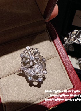 珠宝 复古雏菊繁花宝石戒指 镀18K金 蕾丝花环镂空万花筒花朵