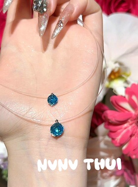 娘娘推荐 鱼线人鱼之泪海蓝宝项链 高定珠宝玫瑰切水蓝锆石锁骨