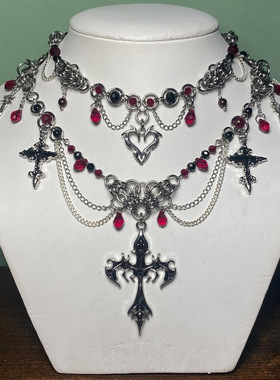 万圣节项链批发跨境饰品暗黑十字架天使重工金属哥特风链条毛衣链