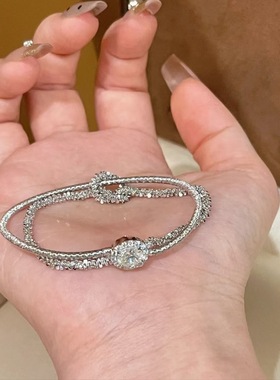 意大利设计波光粼粼双层拉丝手链镀18K金复古小众手链金灿灿手镯