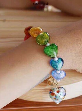 孟子义同款爱心琉璃彩虹手链七彩手饰多巴胺串珠手链小众设计个性